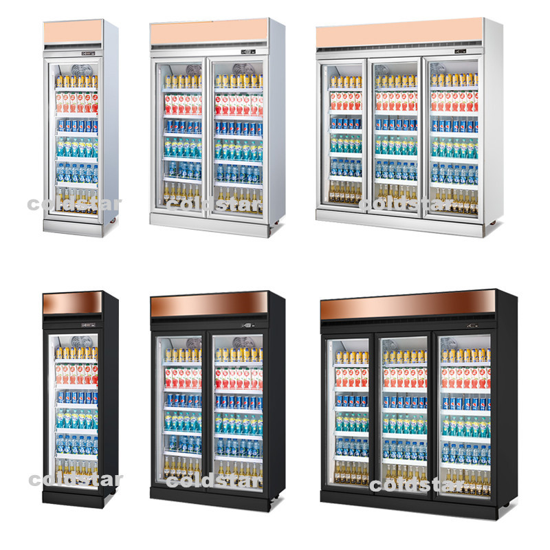 Supermarket Refrigerated Showcase Commercial Glass 2 Doors Cooler