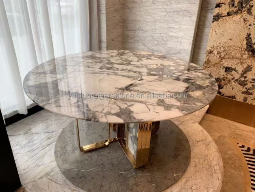 Polished Arabescato White Italian Marble Slab for Modern Wall and Round Dining Table