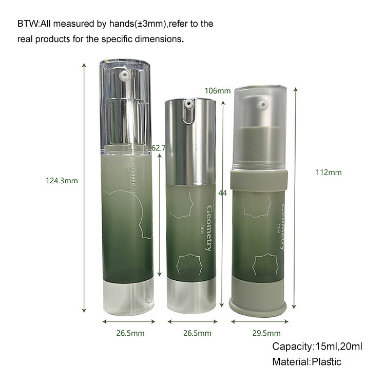15ml 20ml Airless Pump Bottles Customizable Plastic Vacuum For Cosmetic