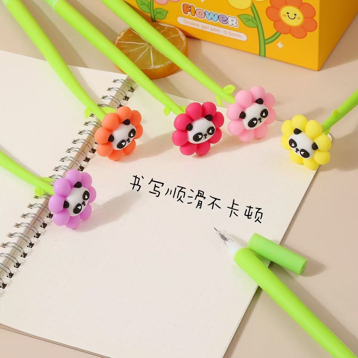 Panda Flower Pens Rose Shaped Ballpoint Pen Creative Liquid Black 0.5mm Gel Ink Rollerball Pen For Girls Women, Office School Decoration Supplies