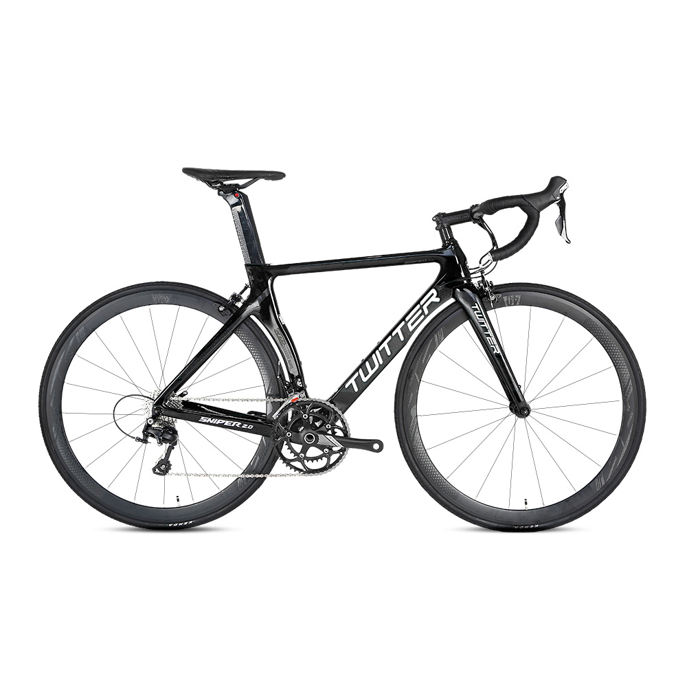 Yellow Carbon Fiber Road Bike , 16 Speed Road Bike Shlmano Claris R2000