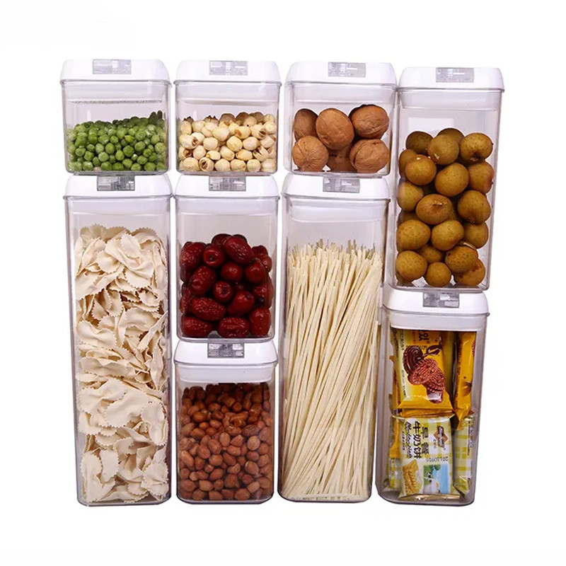 9 Pcs Set Stackable Transparent Pantry Airtight Cereal Dry Food Plastic Storage Containers with White Lid