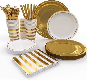 Quality Bridal Showers Party Gold Wedding Disposable Dinnerware Sets wholesale