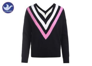 Quality Hot Preppy Style Womens Knit Pullover Sweater Stripes Double Big V Neck Jumper Top wholesale