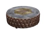 Round Shape Vintage Retro Side Coffee Table Top Genuine Leather Buttons