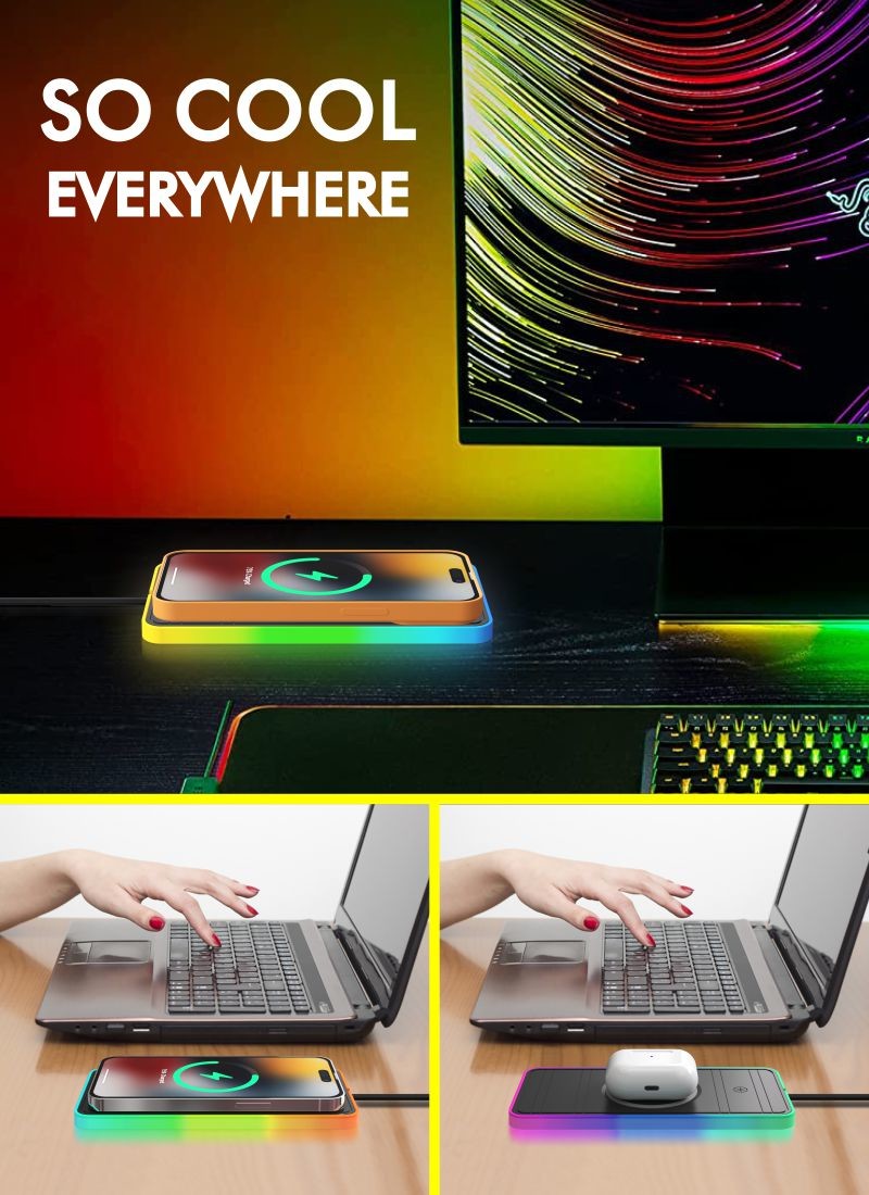 Apple and Samsung Compatible Car Wireless Charging Pad 2 in 1 USB Wireless Car Charger 15W Fast Charging