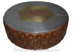 SGS ISO Genuine Leather Round Tufted Coffee Table with Aluminum top