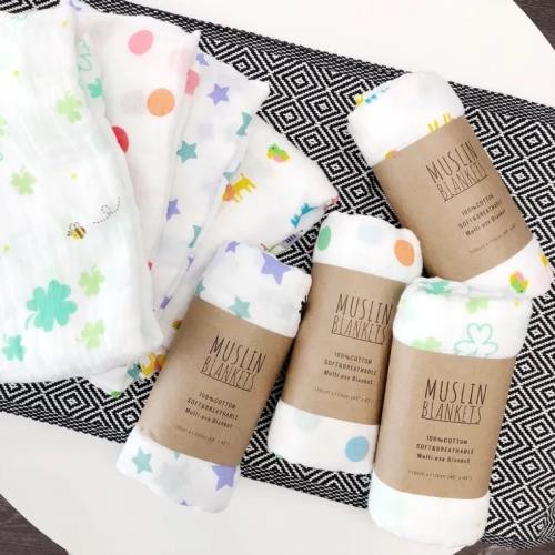 Reusable Machine Washable Muslin Swaddle Blankets 2/4 Layer Antibacterial