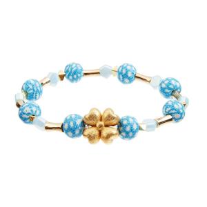 Quality OEM Round Crystal Bead Stretch Bracelets Gold Flower With Blue Color wholesale