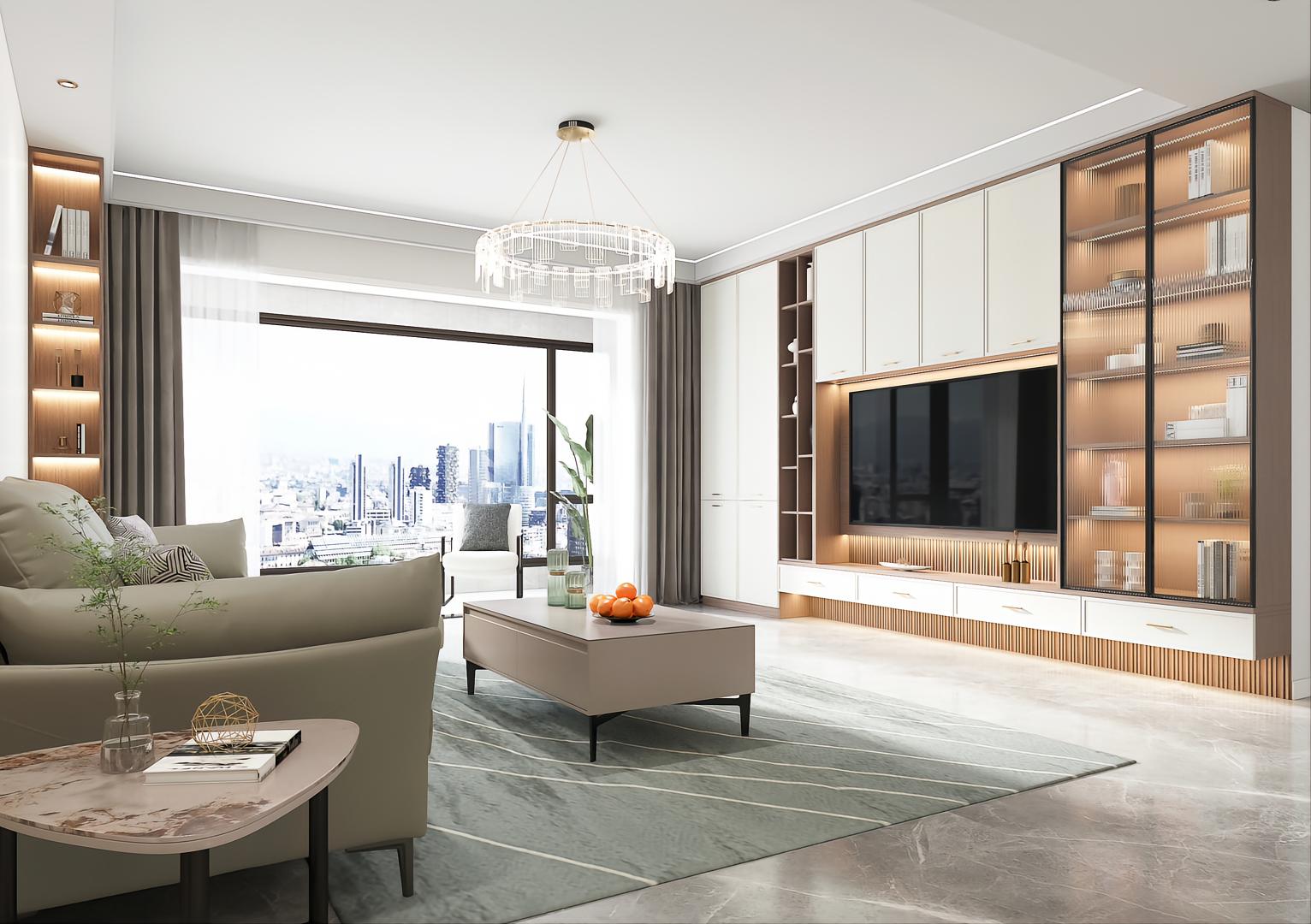 2022 Home Interior Wall Decorating Ideas Modern Living Room Wood PANEL TV Cabinet Design