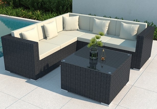 Luxury Modern Patio Garden Furniture Black Rattan Outdoor Sofa Coffee Table Set Steel Rattan Chair Outdoor Furniture