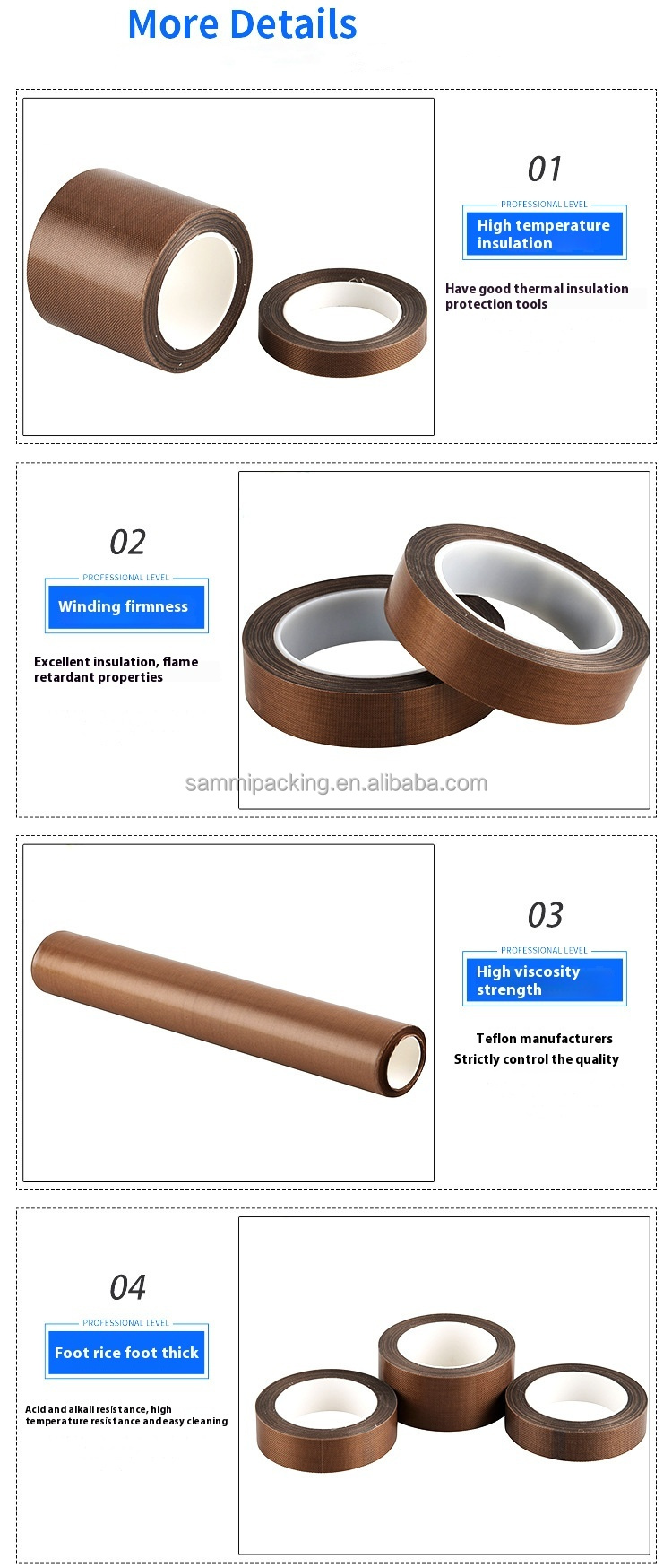 Brown PTFE Coated Fiberglass Tape for Welding and Sealing Belt Width 13/15/19/25/30/50MM