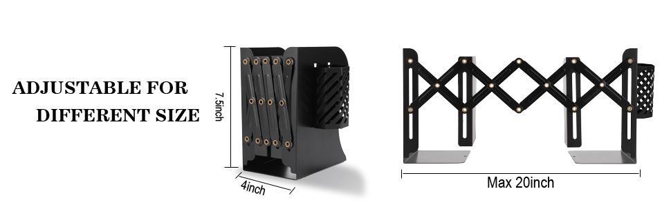 Adjustable 20 inches Desk Magazine File Organizer Holder Metal Bookends for Office Books Papers