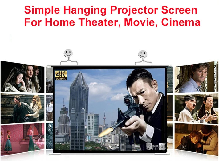 Simple Hanging HD Home Warp Knitting Projection Screen 16:9 100" Inch