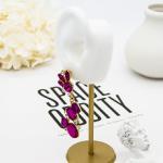 Chunky Stainless Steel Gold Clip On Earrings Ladies Red Opal Earrings