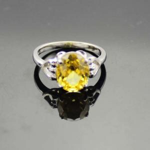 Quality Silver Jewelry 9mmx10mm Oval Yellow Cubic Zirconia Ring(R264) wholesale