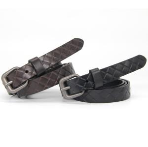 Quality Ladies Genuine Leather Skinny Belt Embossing Fake Braiding Pattern wholesale