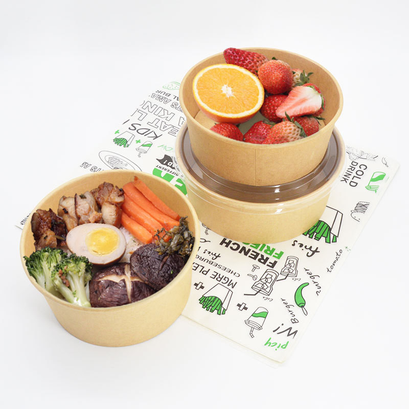 Biodegradable Paper Salad Bowl Disposable Takeaway Lunch Box Salad Bowls