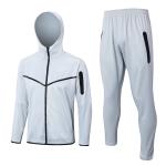 Grey Football Training Tracksuit Long Drawstring Hooded