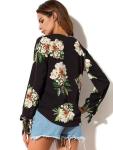 Women Low Neck Floral Chiffon Long Sleeve Top