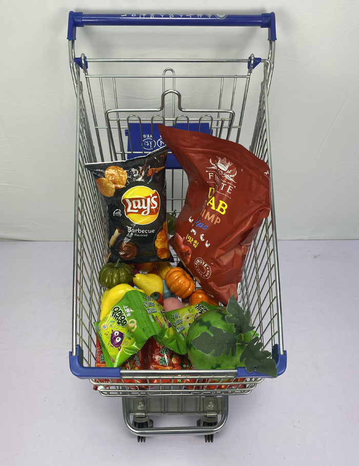 German Style 100L Regular Trolley With Blue Plastic Parts Zinc And Powder Coating For Convenient Grocery Store