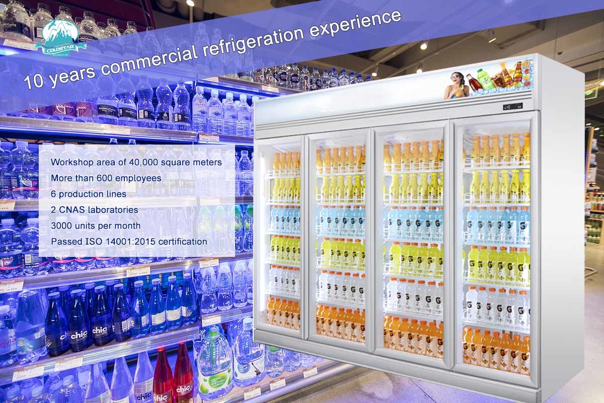 Commercial 4 Glass Door Vertical Cooler Refrigerator Showcase