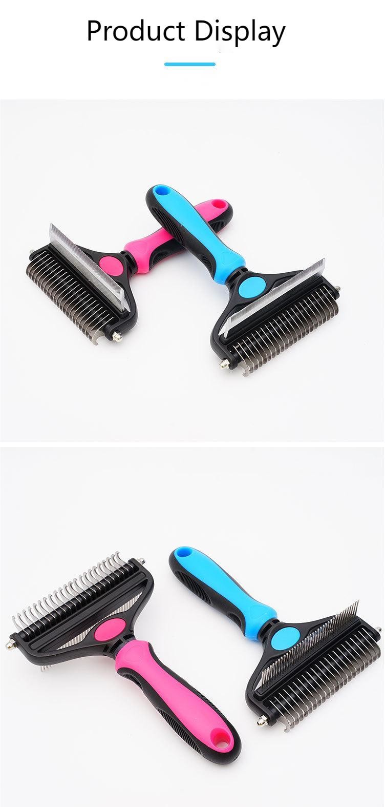 Pet 2-In-1 Detangling Grooming Comb Cat Hair Cleaner Removal Dense Toothed Dog Rake Brush