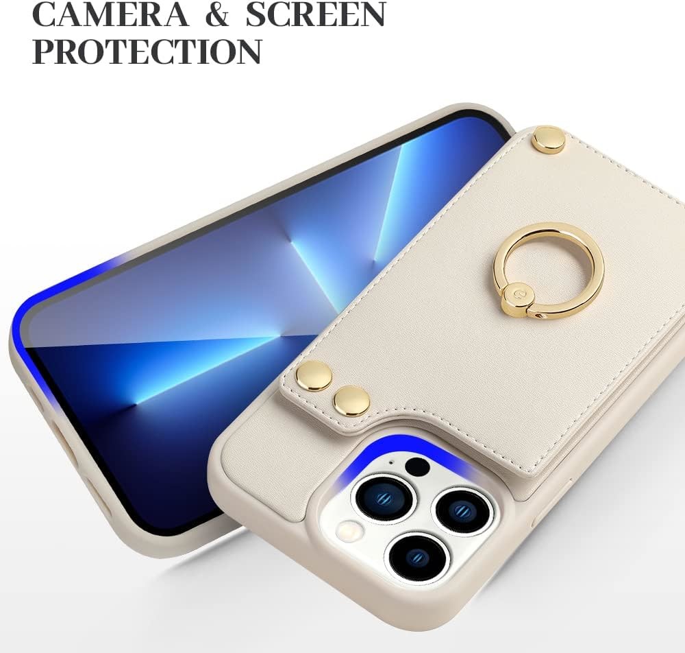 Cardholders with iPhone 13 Pro Max, 360° rotating ring holder, leather holder card slot case, RFID shockproof cover,