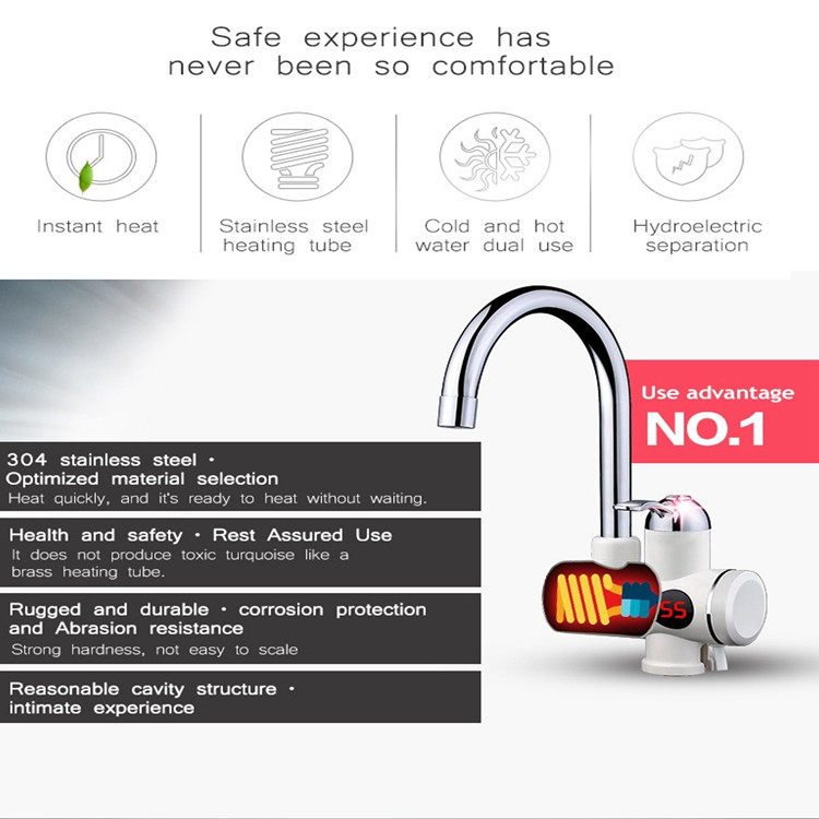 Wall Mounted Dual Use Electric Instant Water Heating Tap 0.04-0.5MPA Lower Inlet