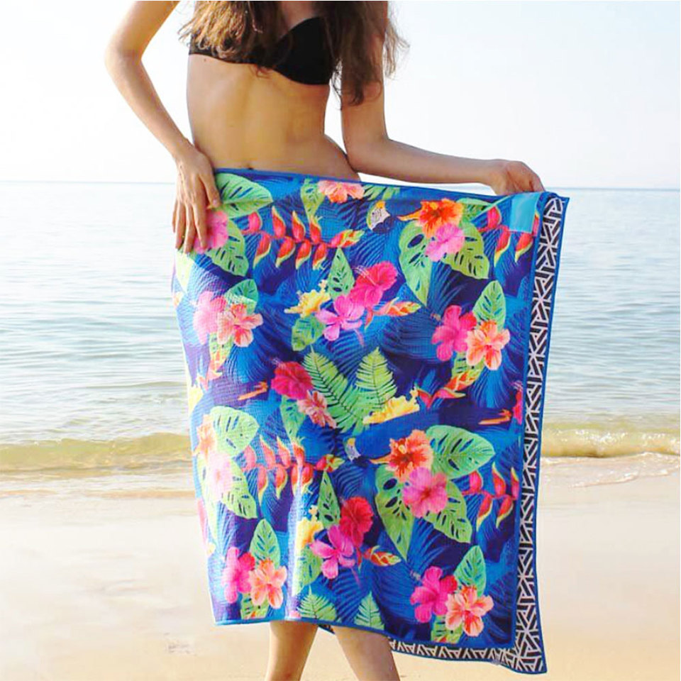 OEM Logo Printed Microfiber Sport Gym Beach Towel Oeko-tex Custom Beach Nile Blue Beach Stripe Towel