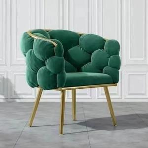 Quality Customized Green Upholstered Dining Chairs Metal Legs Fabric Velvet Dining Armchair wholesale