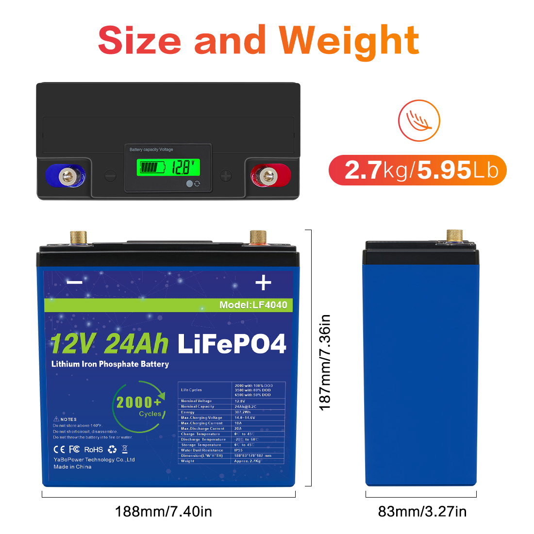 Compact 12V 24Ah Lithium Iron Phosphate Battery Pack 32700 6Ah Cells 4S4P Configuration