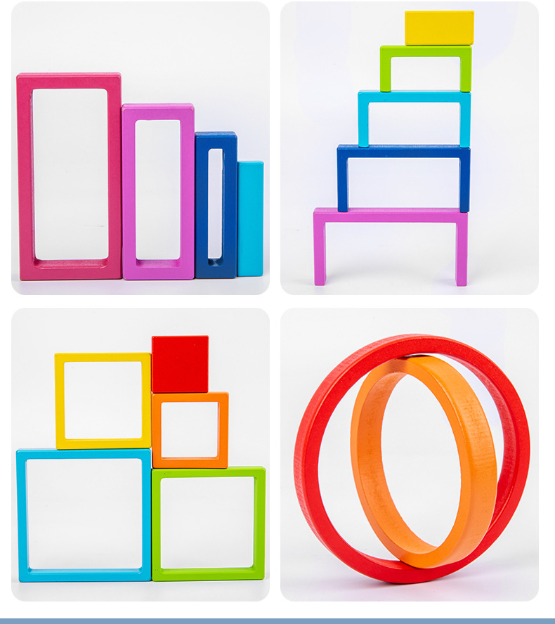 Wooden Montessori Baby Developmental Toys Art Geometric Creative Puzzle Rainbow