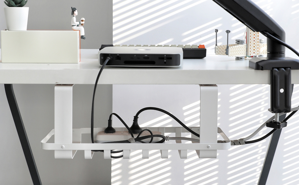 Convenient Hook Type Desk Cable Management Tray Bending Metal Wire Cable Holder Black
