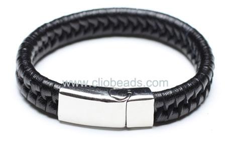 Leather Bracelet, Stainless Steel Clasp