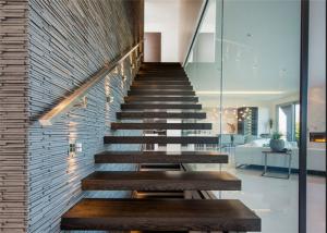 Quality Customized Cantilevered Free Floating Stairs , Wood And Glass Staircase wholesale
