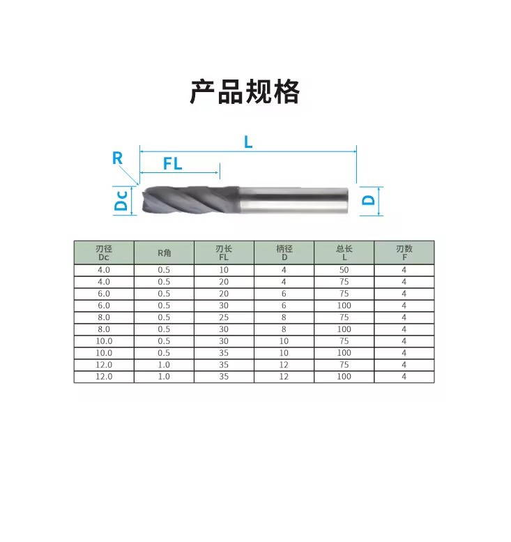 U-Slot Four Edge Tungsten Steel High Carbide Round Nose Milling Cutter Dynamic High Efficiency Coarse Stainless Steel Special