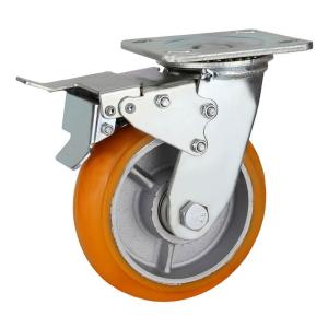 Quality heavy duty orange PU on cast iron casters wholesale