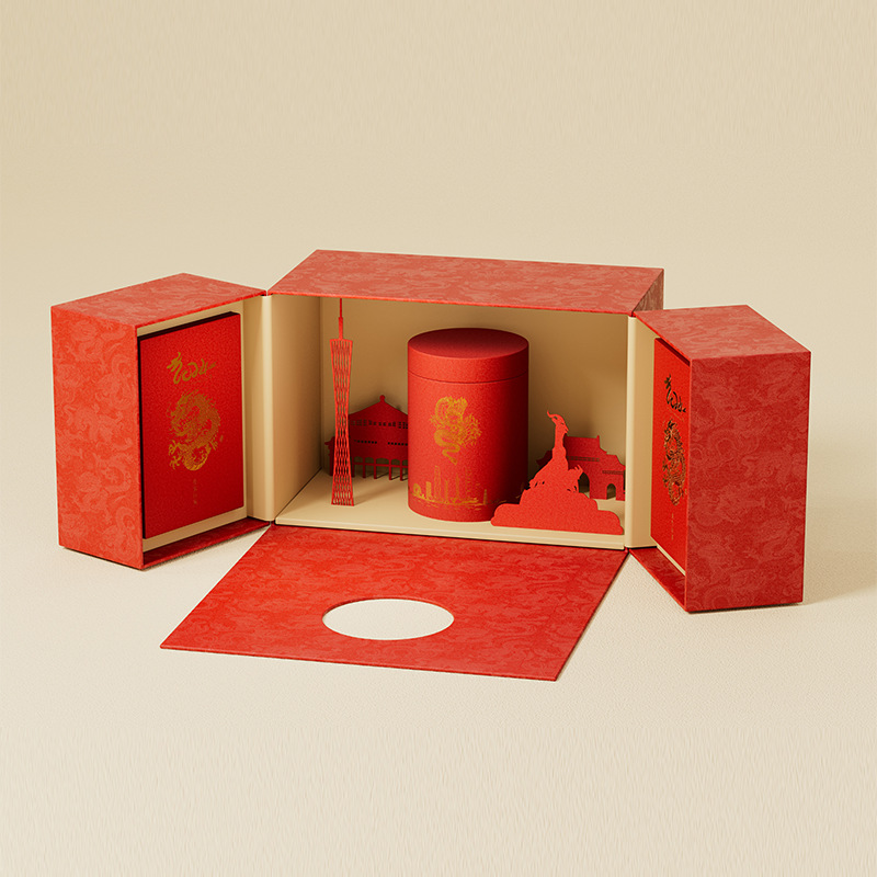 Industrial Gift Craft Custom Lunar Year Corrugated Paper Tea Set Gift Box with Logo