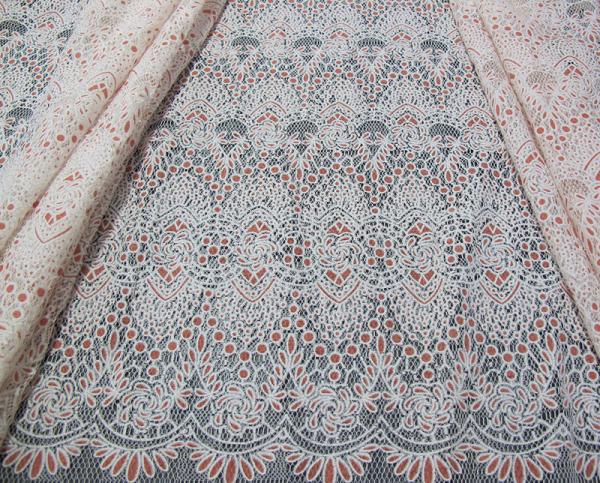 Black Unique Cotton Polyester Lace Fabric Knitted with Burnout Flower Lace for