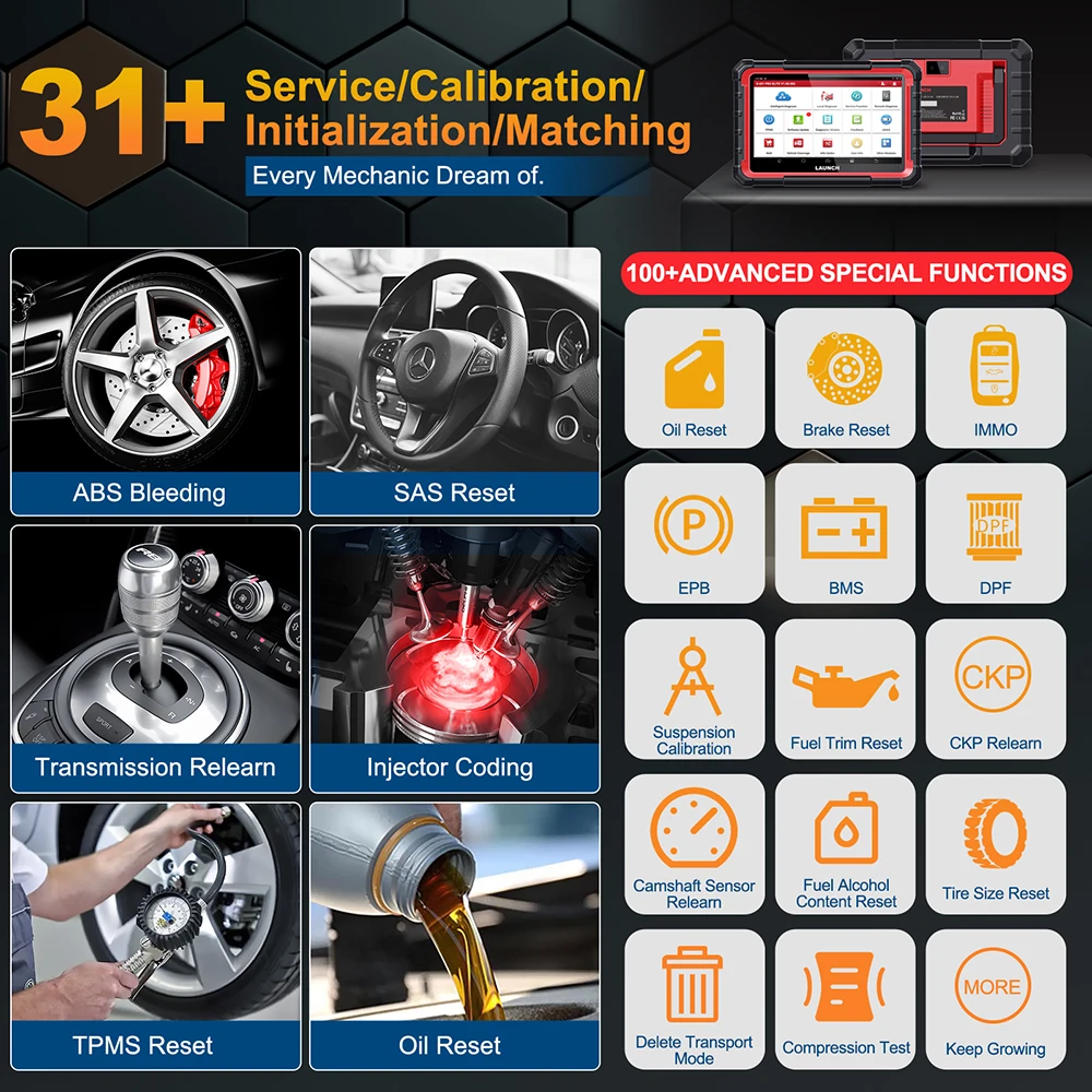 LAUNCH X431 PRO ELITE 8'inch Car Diagnostic Tools Auto OBD OBD2 Scanner All System CANFD/DOIP Active Test 32 Reset ECU C