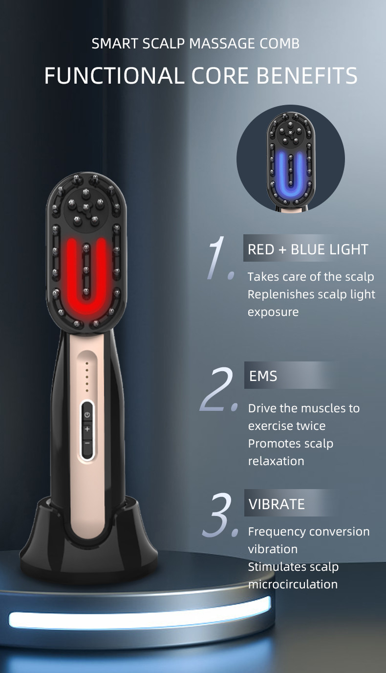 Multifunctional Electric Massage Comb Smart EMS Vibration Red Blue Light Face Body Skin Care Hair Growth