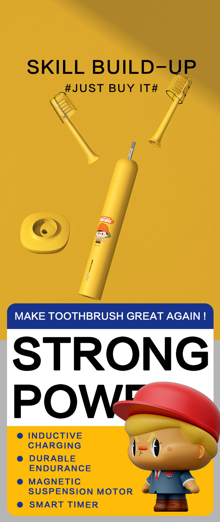 Vibrating Sonic Power Toothbrush Rechargeable Magnetic Adsorption USB Charging