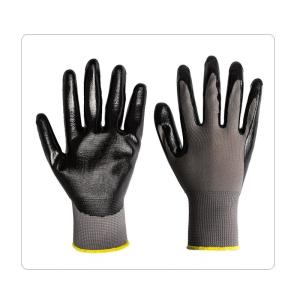 Quality Warehouse Oil Resistant Polyester Liner 13G Nitrile Palm Coated Gloves wholesale