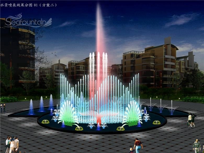 Good-looking lake dancing water fountain