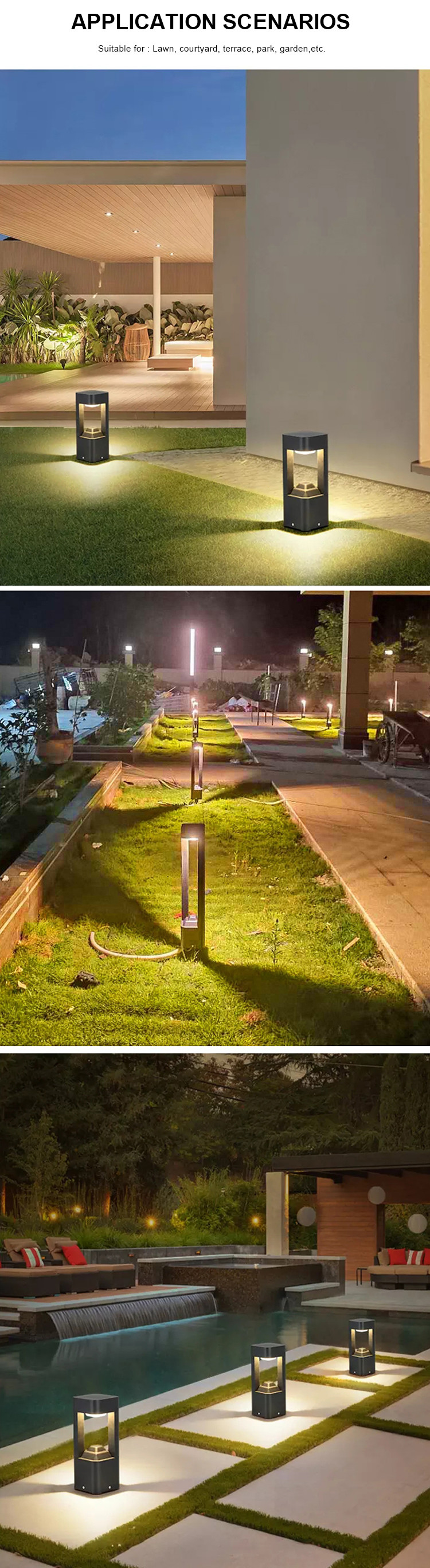IP54 110-265V Matte Black Integrated LED Lawn Lights For Courtyard 2 Years Warranty