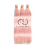Pink Straight Remy Human Hair Bundles Sew In Weave Bundles Brazilian Bundle
