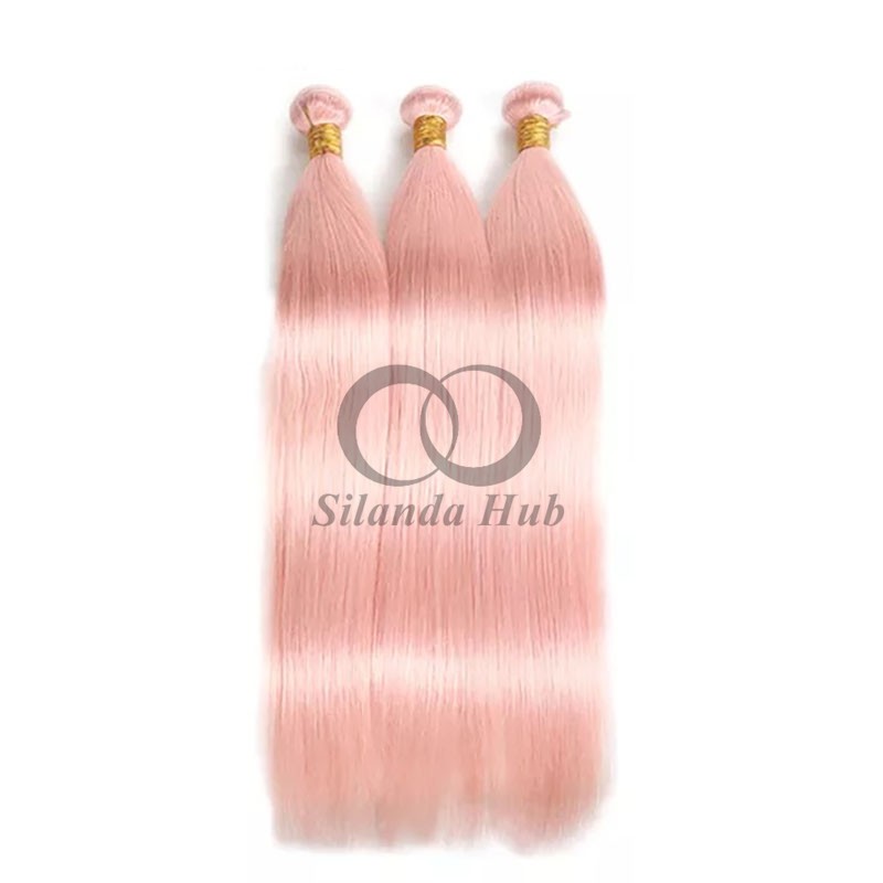Pink Straight Remy Human Hair Bundles Sew In Weave Bundles Brazilian Bundle Deals