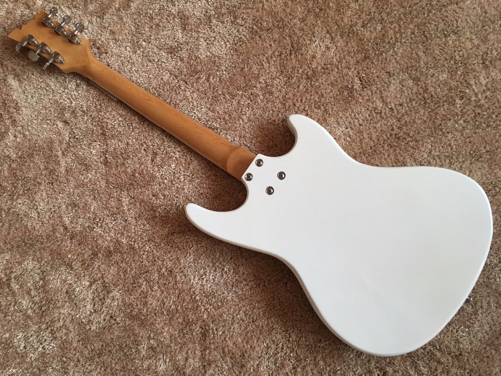 Custom guitar white color Mosrite logo reversed body 6 string electric guitar factory supply directly