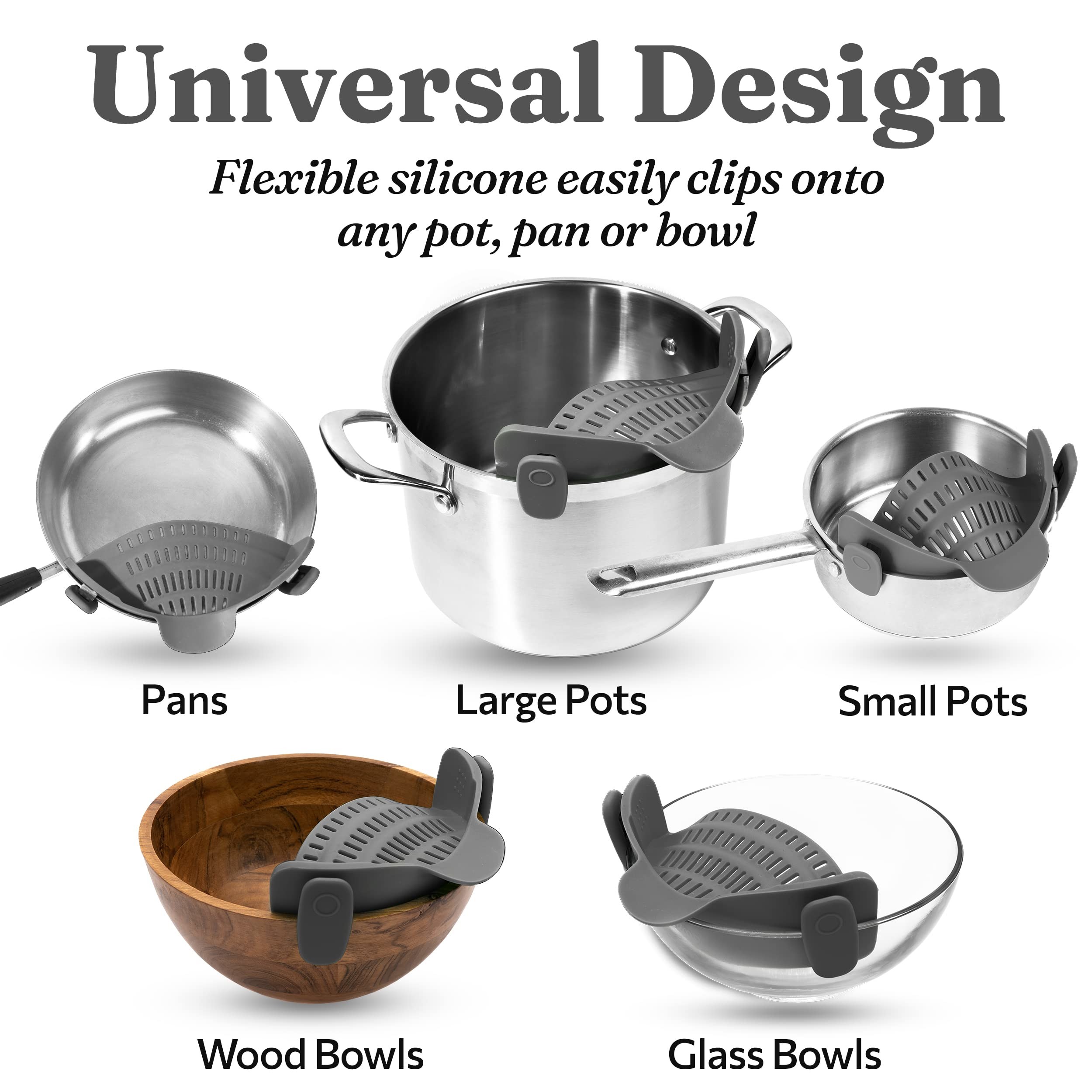 BPA Free Silicone Clip On Strainer For All Pots And Pans Pasta Strainer Clip On Food Strainer For Meat Vegetables Fruit